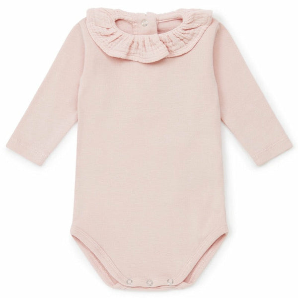 bonton ruffle collar baby onesie pink