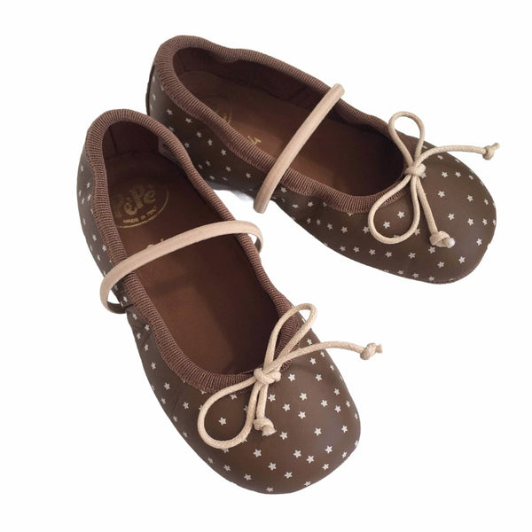 pèpè ballet flats silver stars taupe, girl's leather shoes