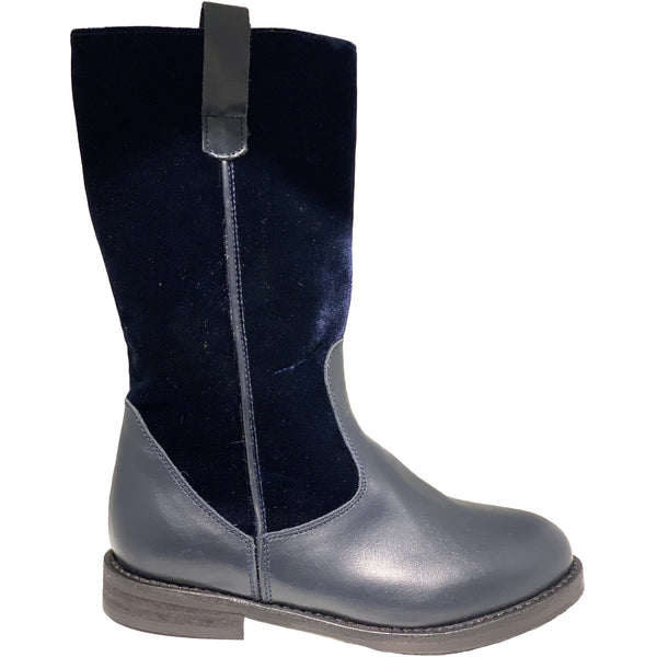 pèpè velluto boots navy blue, luxury kids clothing and shoes at kodomo boston, free shipping