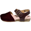 pèpè velluto fur lined velvet sandal bordeaux/pink, girls holiday and party shoes at kodomo boston, free shipping.