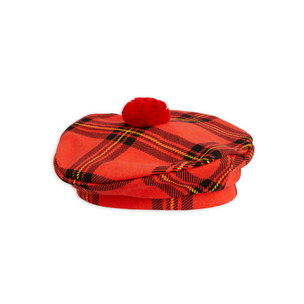 mini rodini check pompom beret red