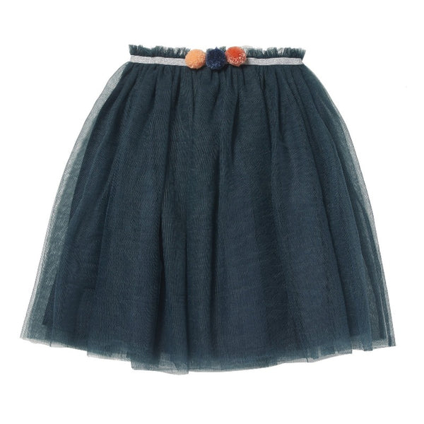 bonheur du jour tutu skirt blue, girls tulle skirts with pompoms