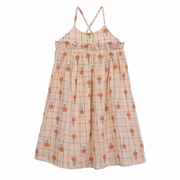 barn of monkeys flowers dress pale peach, ethical and comfortable girls dresses for spring summer 2020 at kodomo boston, free shipping