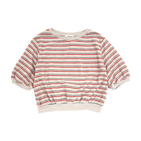 long live the queen puffed sweater blue red stripe