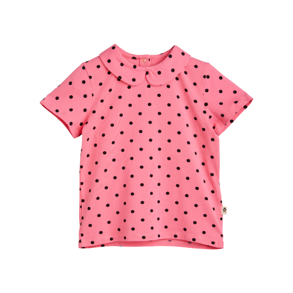 mini rodini polka dot ss collar tee pink