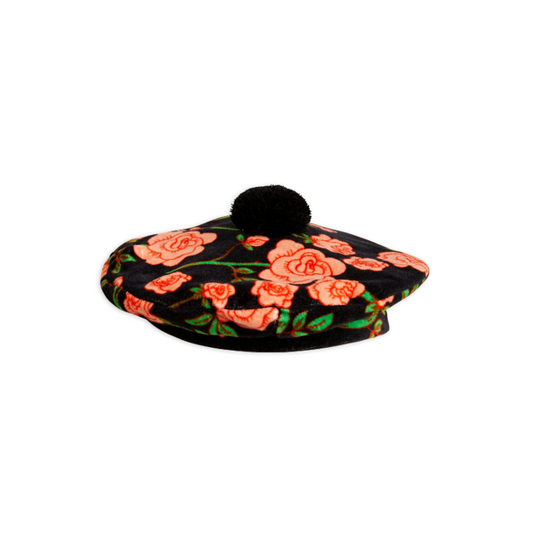 mini rodini roses pompom beret black