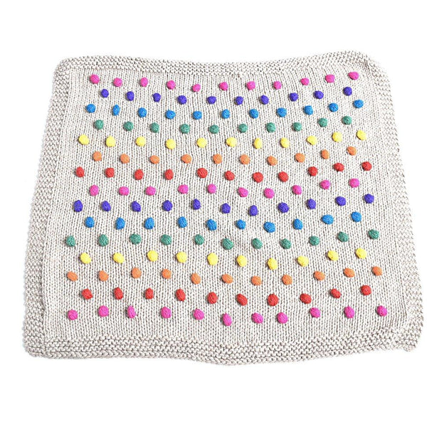 cabbages & kings hand knit rainbow pom blanket oatmeal - kodomo blanket - children's clothing in boston, cabbages & kings - bobo choses, atsuyo et akiko, belle enfant, mamma couture, moi, my little cozmo, nico nico