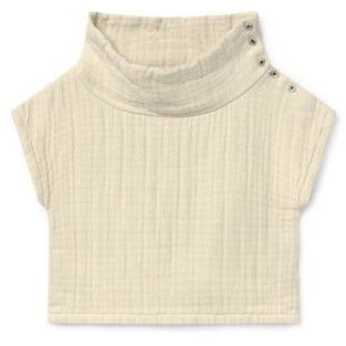 little creative factory tanka crop jersey vest cream, girls tops, high neck with buttons