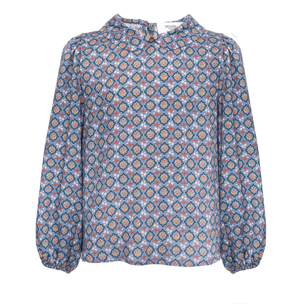 paade mode viscose blouse sage grey, girls fashion tops, peter pan collar all over print