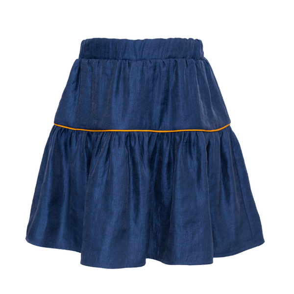 paade mode viscose skirt mira blue, girls bottoms, shiny texture navy with yellow