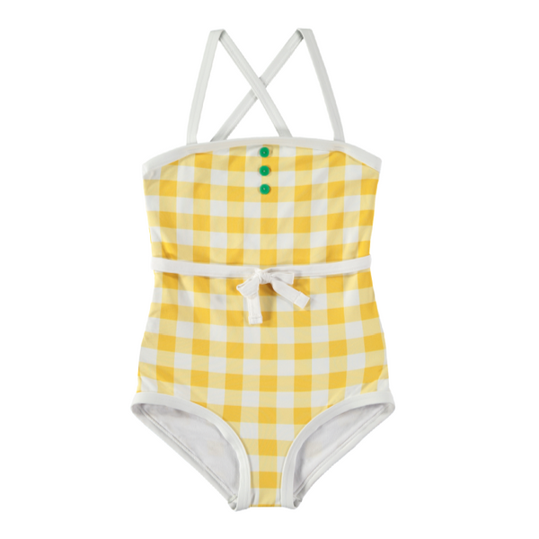 yporque retro gingham swimsuit yellow