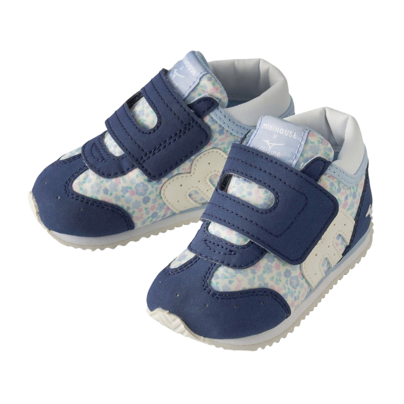 miki house x mizuno second shoes floral navy kodomo