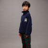 mini rodini panda patch chunky knit half zip sweater