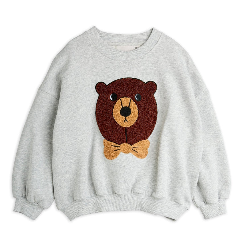 Gray sweatshirt with a bear face design 