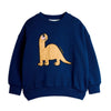 Navy blue sweatshirt with a beige dinosaur graphic