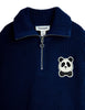 mini rodini panda patch chunky knit half zip sweater