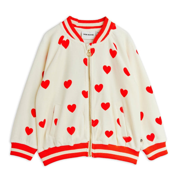 mini rodini hearts aop velour baseball cardigan