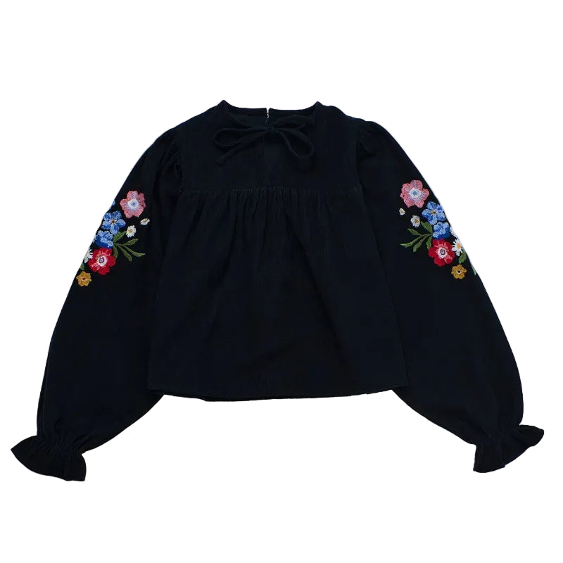 maison mangostan florecitas micro corduroy blouse black