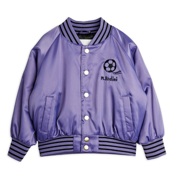 mini rodini soccerball chenille satin baseball jacket purple