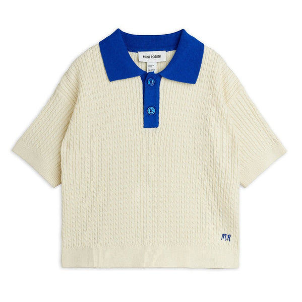 mini rodini cable knit polo shirt off-white