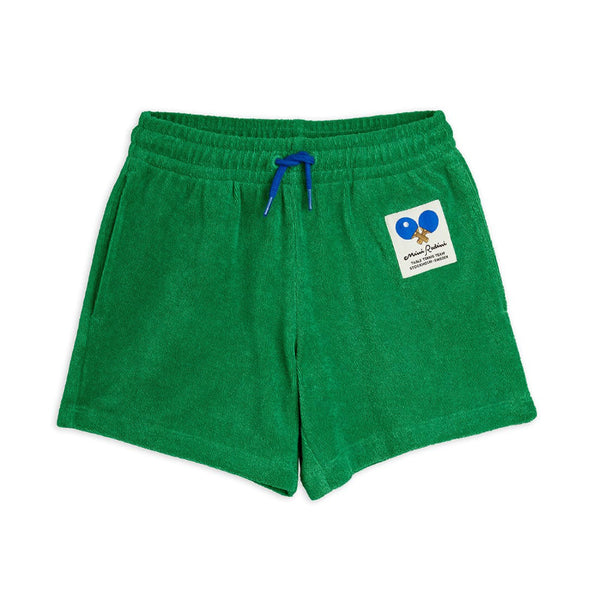 mini rodini table tennis patch terry shorts green