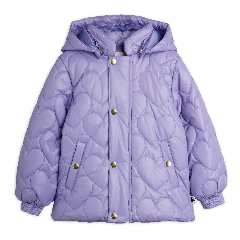 mini rodini heart quilted hooded puffer purple