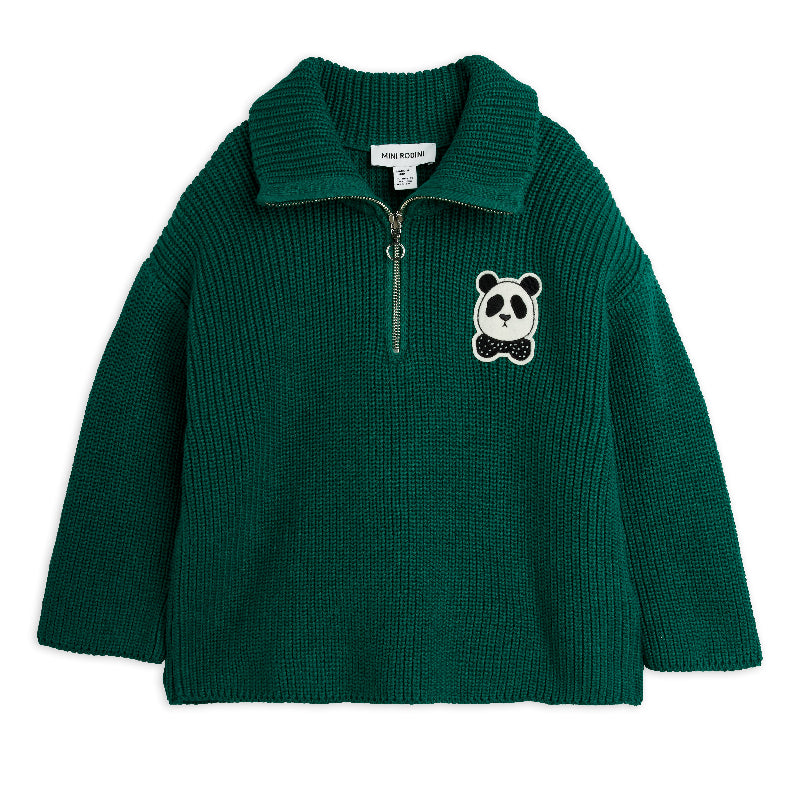 mini rodini panda patch chunky knit sweater green