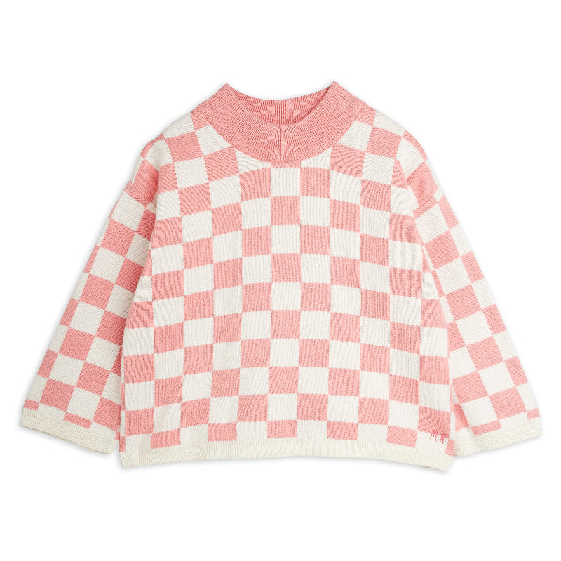 mini rodini chess check knitted sweater pink