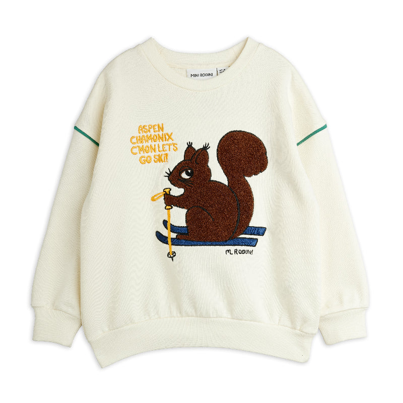 mini rodini skiing squirrel chenille sweatshirt off-white