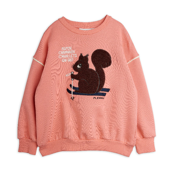 mini rodini skiing squirrel chenille sweatshirt pink