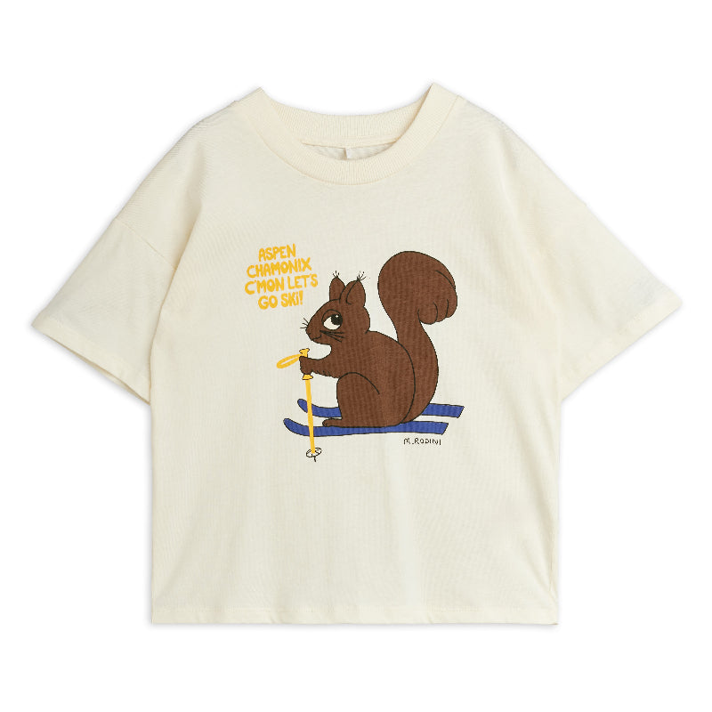 mini rodini skiing squirrel sp short sleeve t-shirt off-white