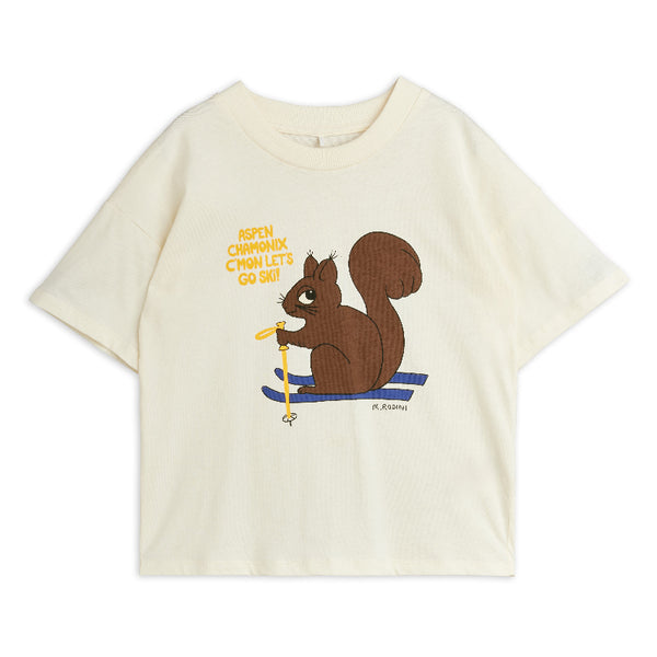 mini rodini skiing squirrel sp short sleeve t-shirt off-white