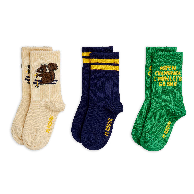 mini rodini skiing squirrel 3-pack socks multi