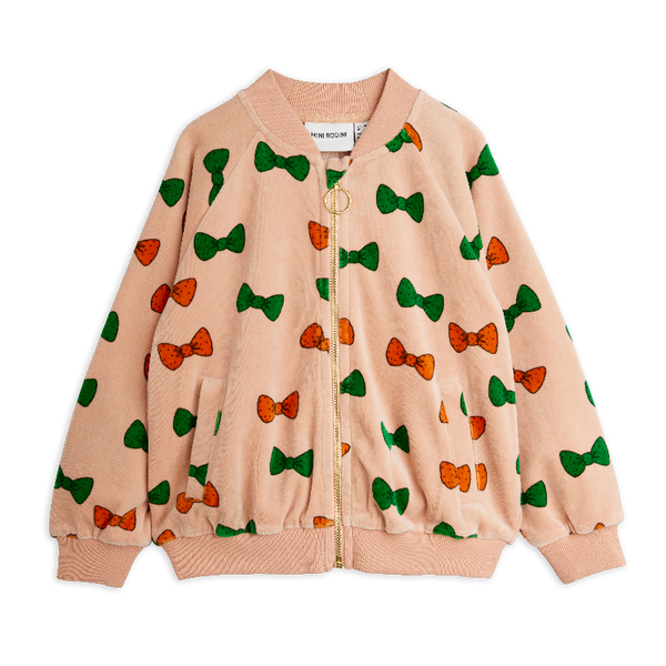 mini rodini bows aop velour baseball cardigan pink
