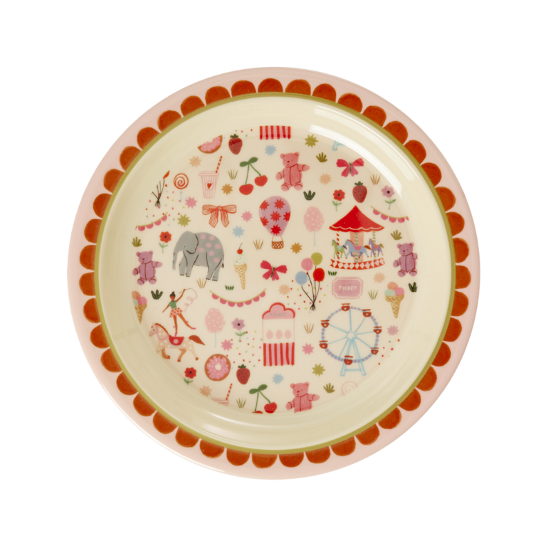 rice kids melamine plate fun fair pink print