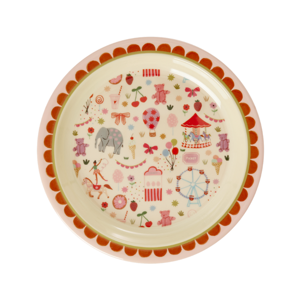 rice kids melamine plate fun fair pink print