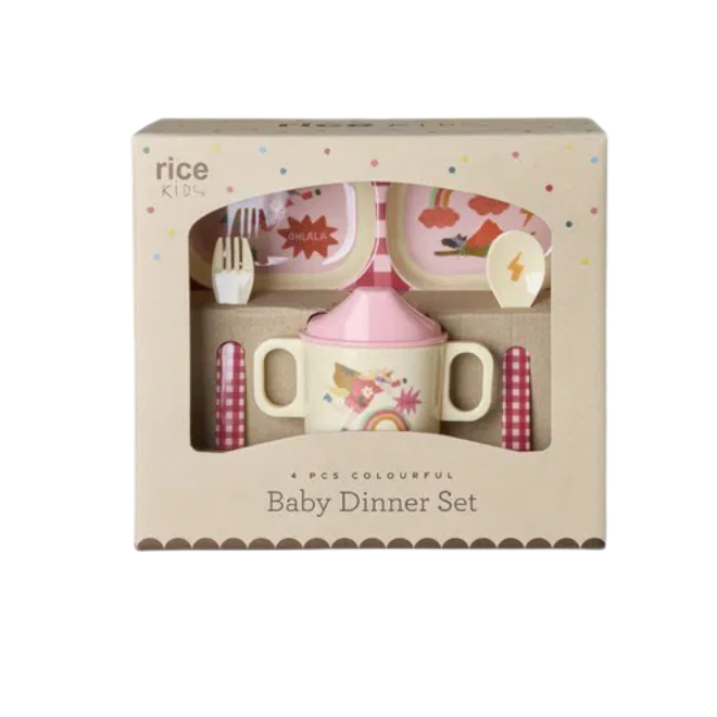melamine baby dinner gift set hero print pink