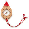 Wooden compass with red accents and string 
