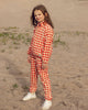 mini rodini gingham fleece trousers red