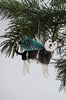 husky with tree ornament