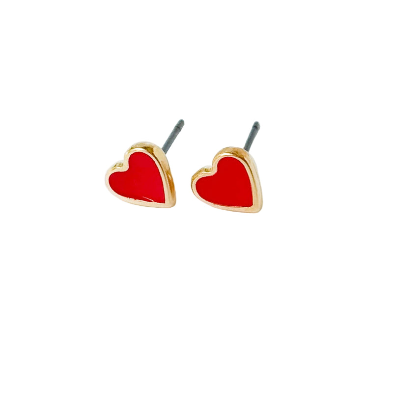 red heart stud earrings