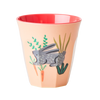 kids cup with a rabbit design on a peach background