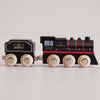 Wooden toy train with black and red design 