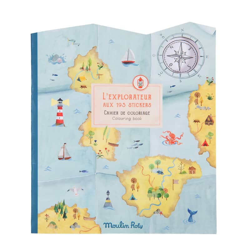 Coloring book with map design and stickers moulin roty