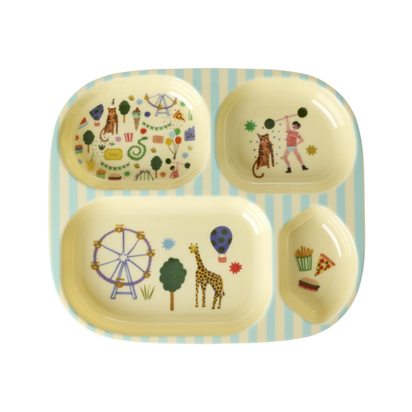 rice melamine kids 4 section plate fun fair mint print