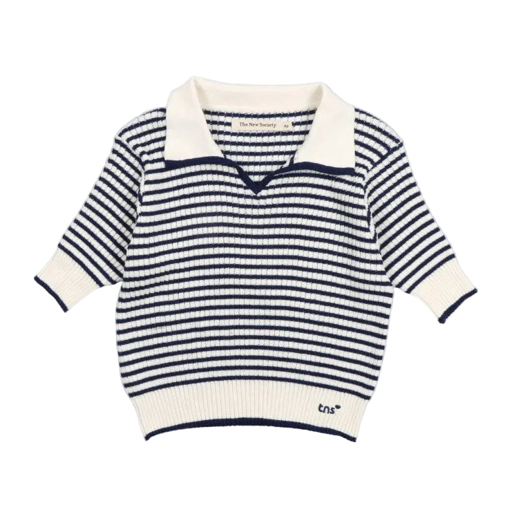 the new society azalea knit polo midnight stripes
