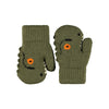 Pair of green mittens with dino face design molo kenau mittens
