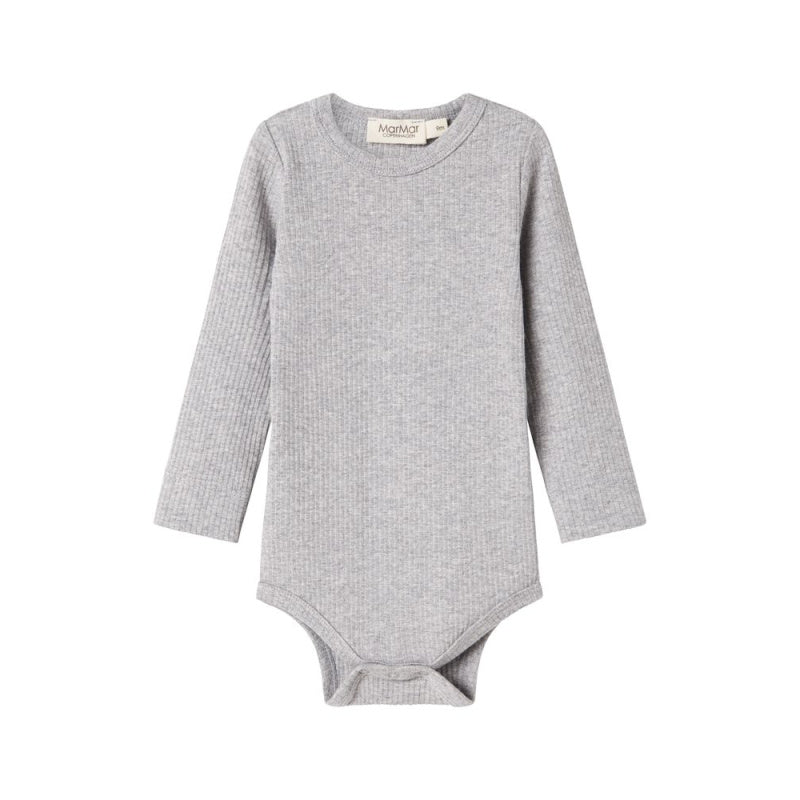 Gray baby bodysuit with long sleeves marmar copenhagen long sleeve baby body light grey melange
