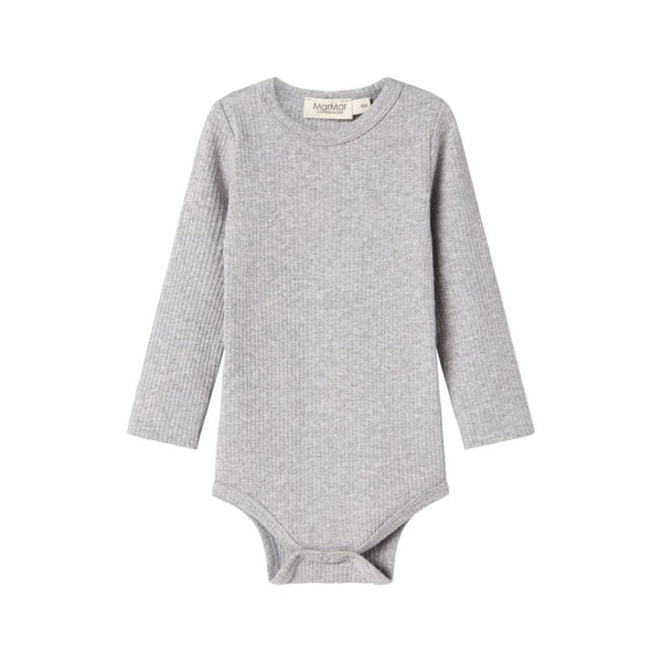 Gray baby bodysuit with long sleeves marmar copenhagen long sleeve baby body light grey melange