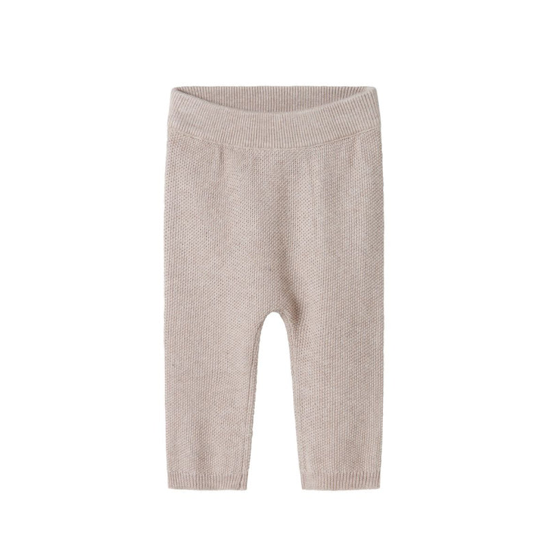 Beige ribbed baby leggings marmar copenhagen pira baby knit trousers cashew melange